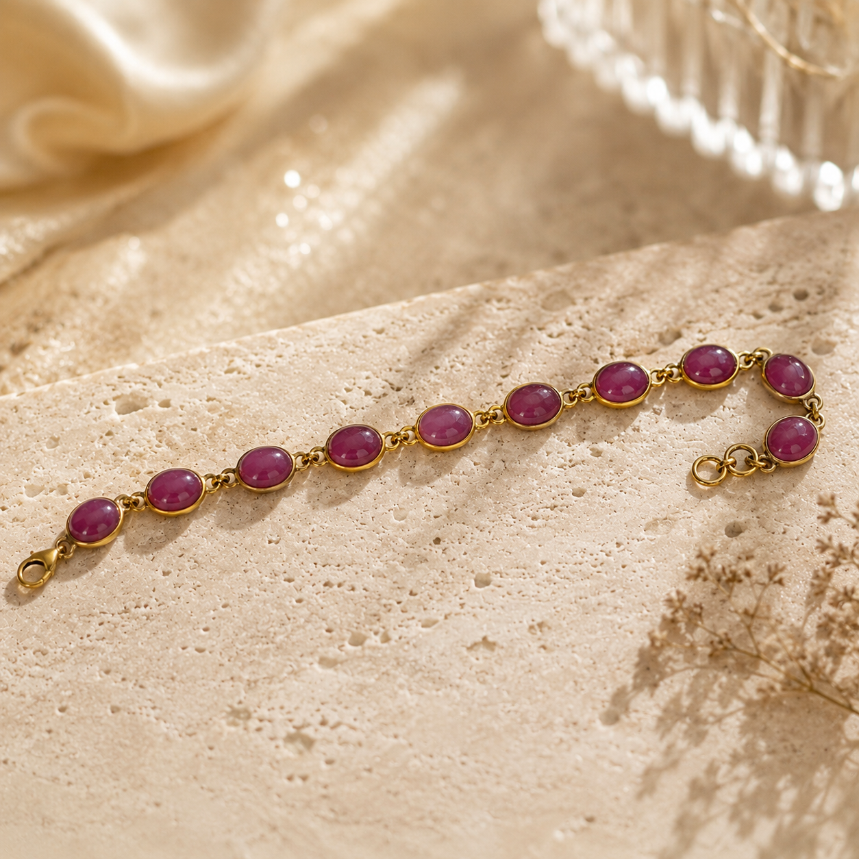 Vergoldetes Rubin Armband aus 925 Sterling Silber