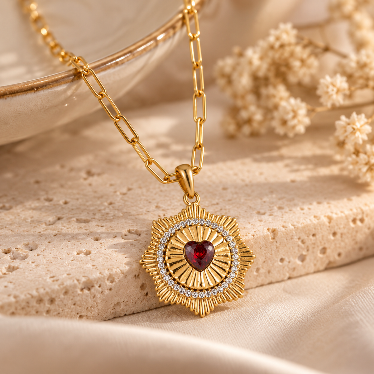 Sacred Heart Halskette – Edelstahl Gold