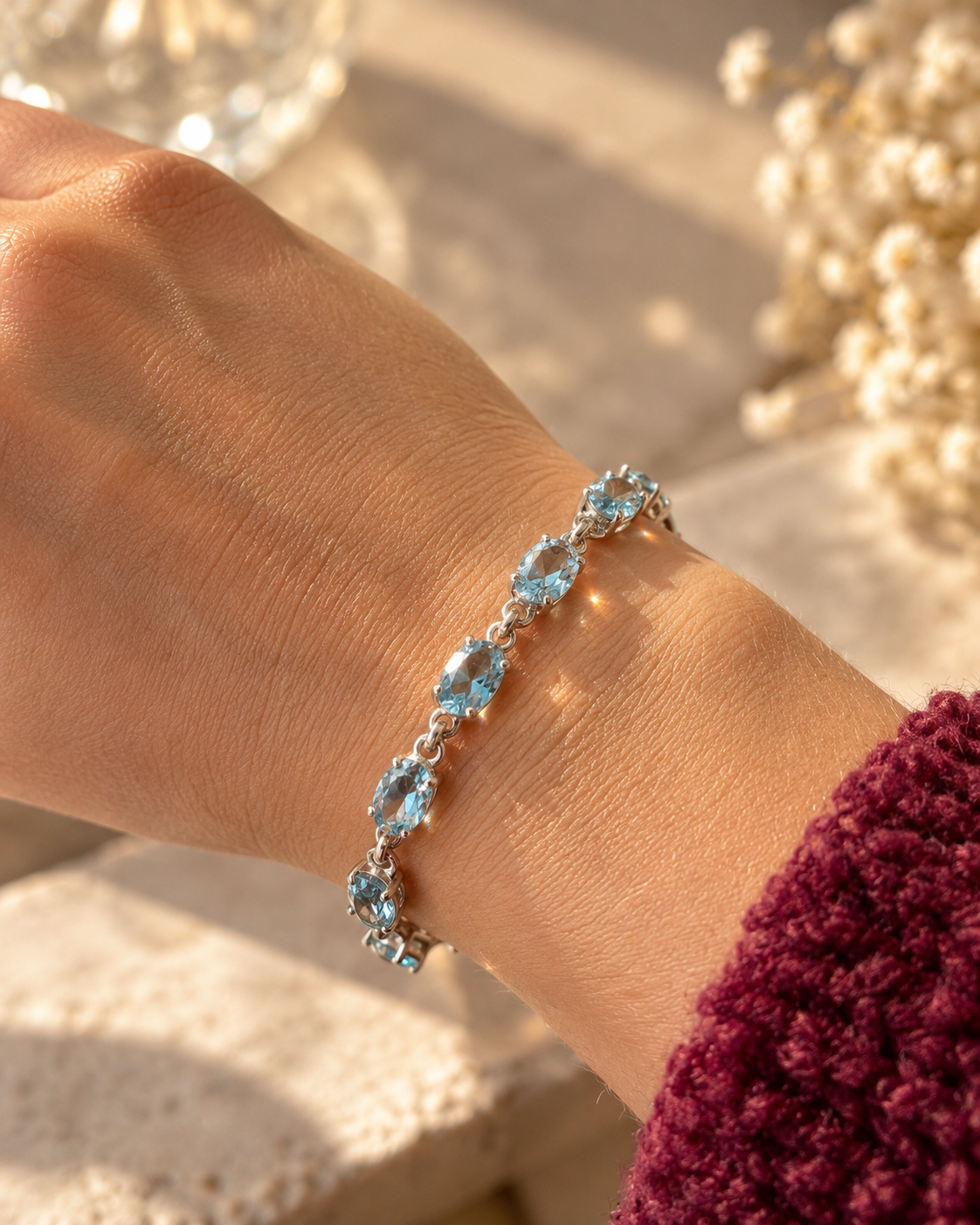 Filigranes Sky Blue Topas Armband – 925 Sterling Silber
