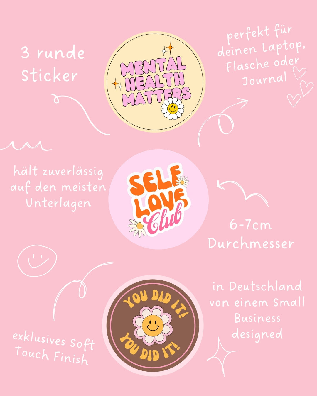Mental Health Sticker Set – Soft Touch | Selflove, Motivation & Achtsamkeit