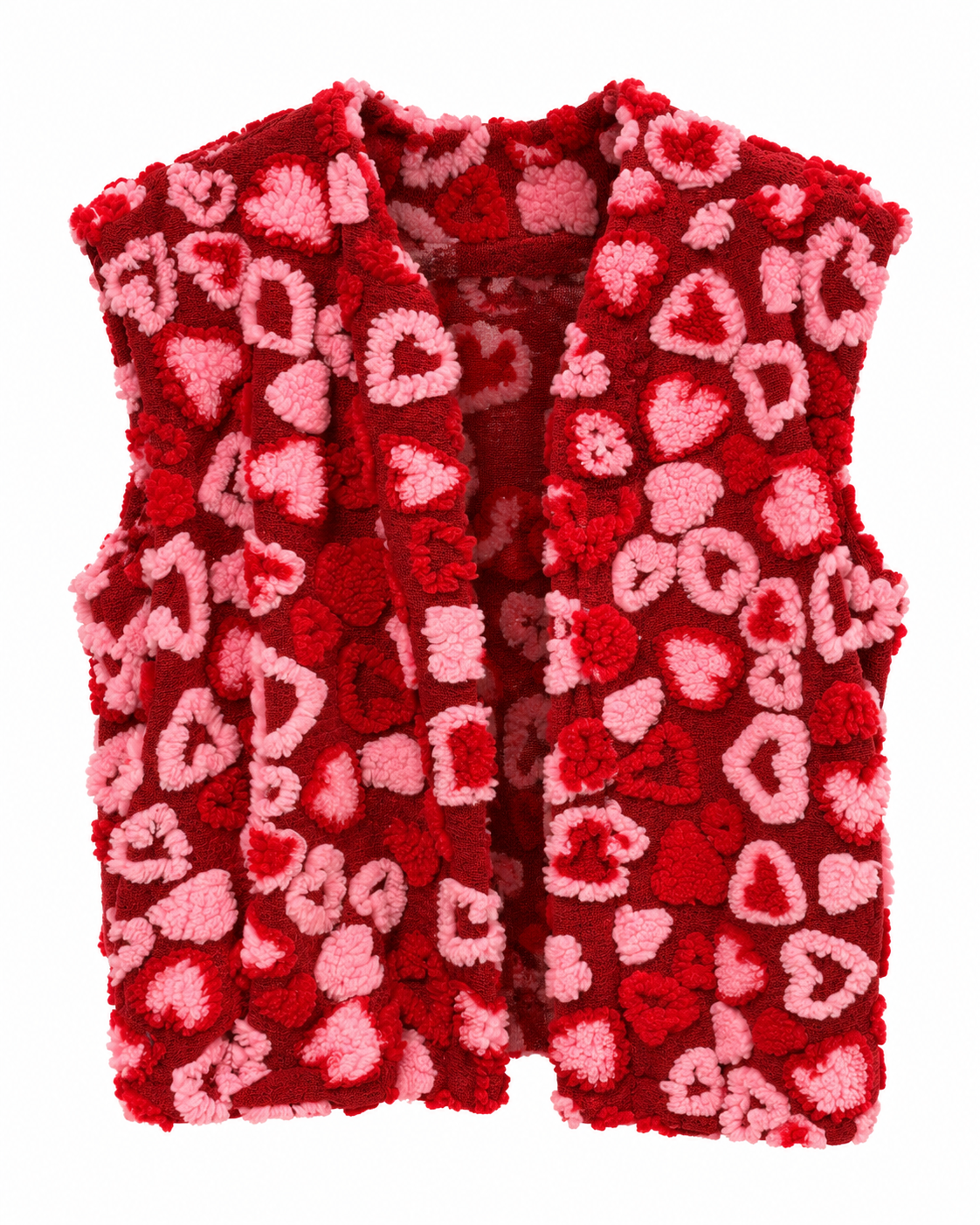 Cozy Hearts – Flauschige Teddy Weste mit Herzmuster