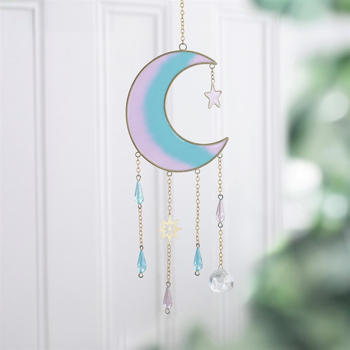 Iridescent Crescent Moon Suncatcher - Pastel Sky Sonnenfänger