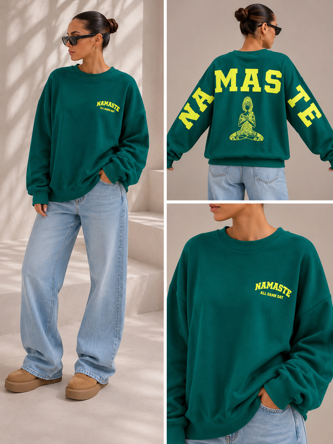 Namaste Oversize Sweatshirt – Grün Gelb
