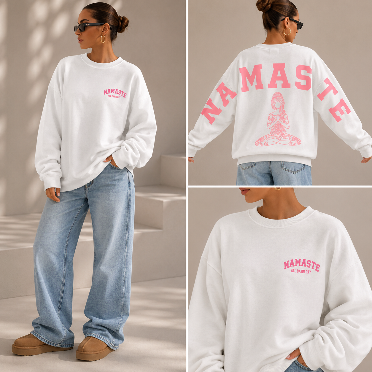 Namaste Oversize Sweatshirt – Weiss Rosa