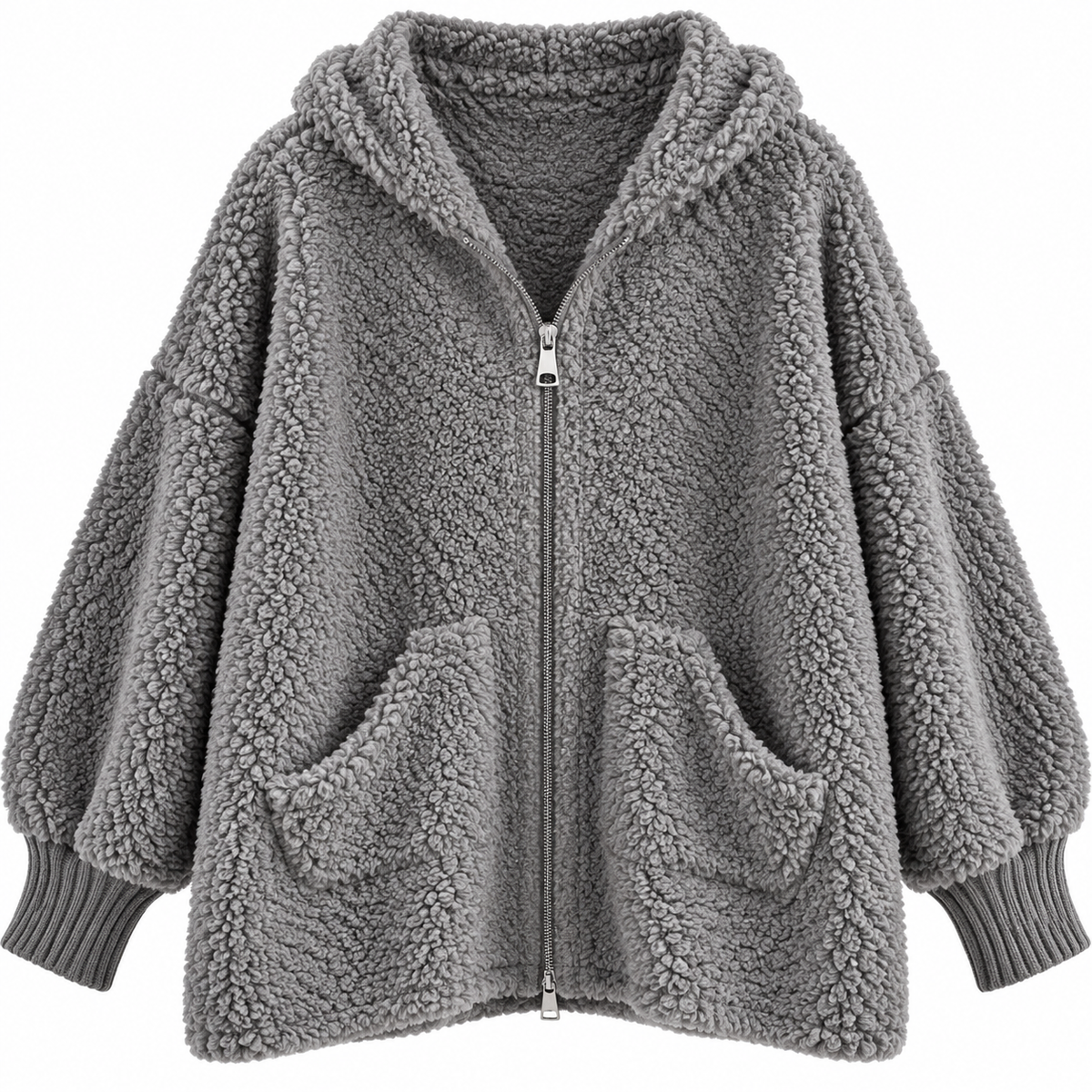 Teddy Zipper Hoodie – Grau