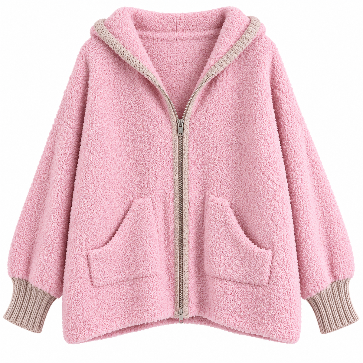 Teddy Zipper Hoodie – Rosa
