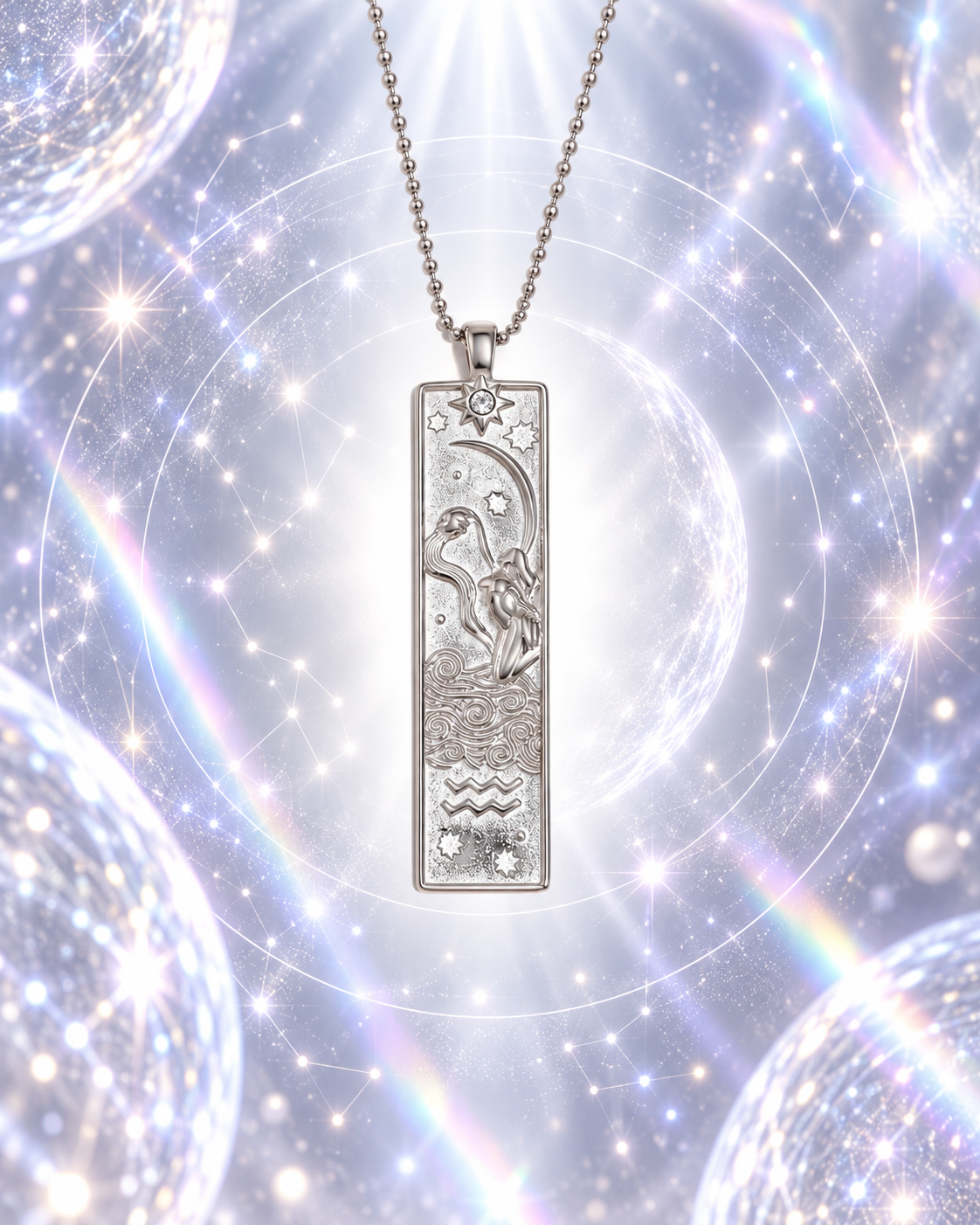 Wassermann Sternzeichen Kette in Silber mit kunstvollem Zodiac Anhänger von ANNURAH