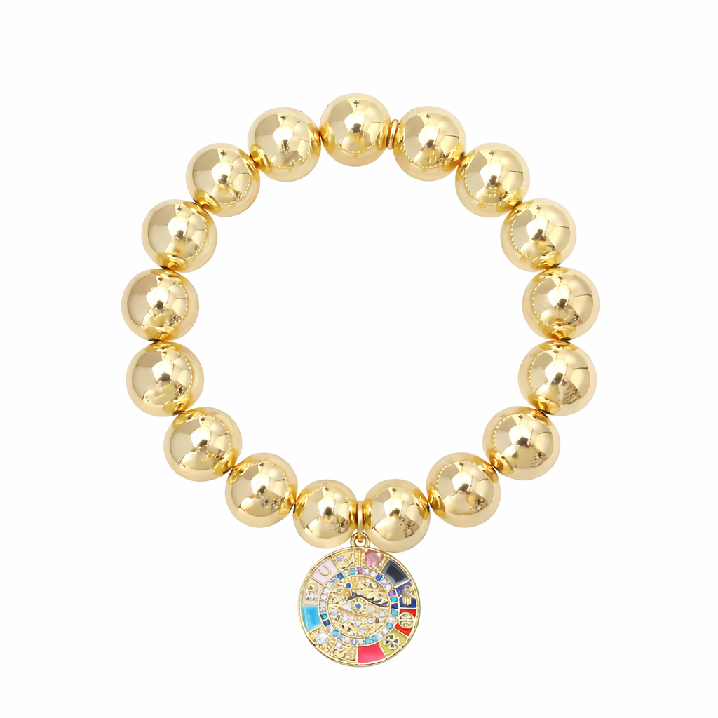 Goldenes Perlenarmband mit Glücksmünze – 14 Karat vergoldet