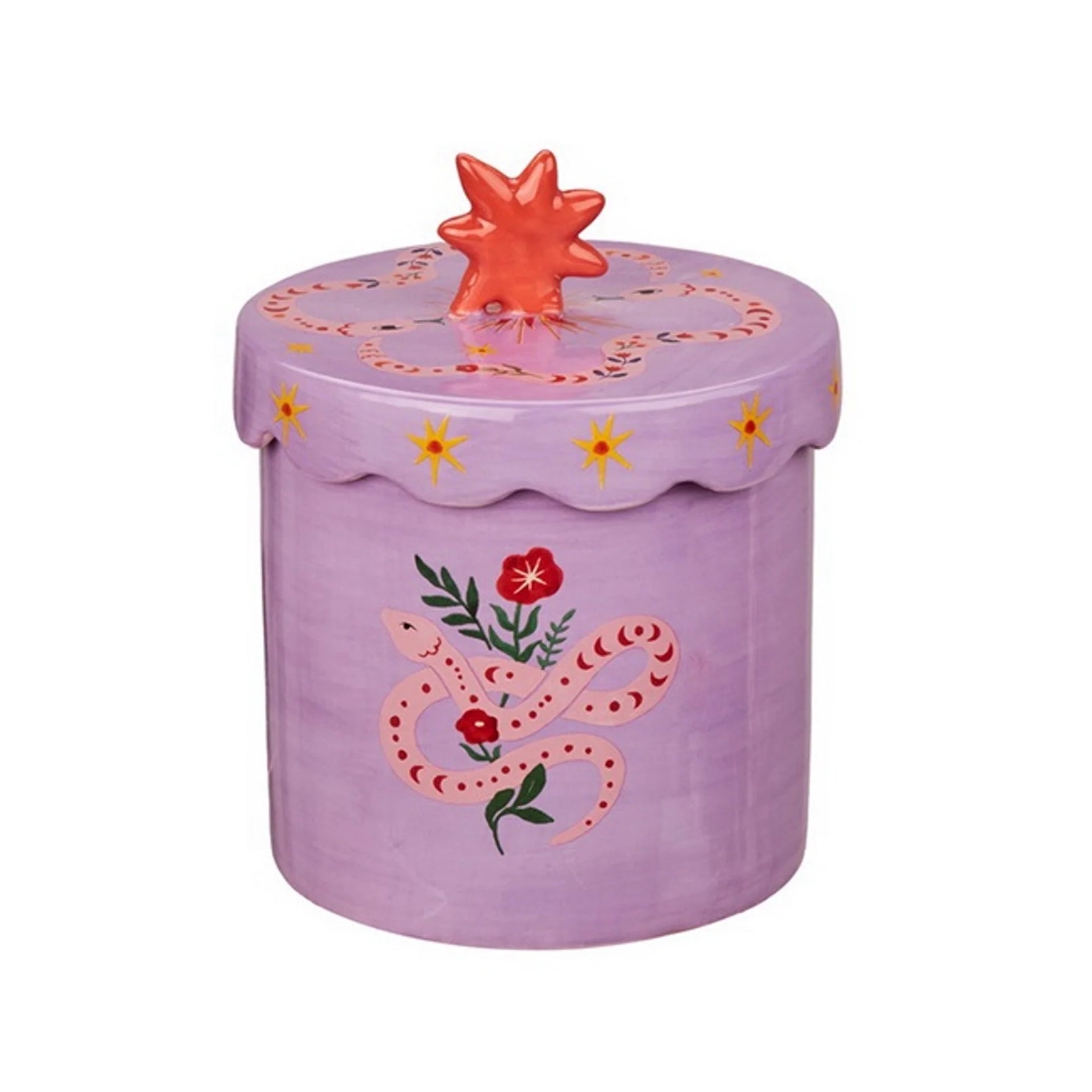 Schlange & Blume Aufbewahrungsbox – Keramik in Rosa, Rot & Gelb