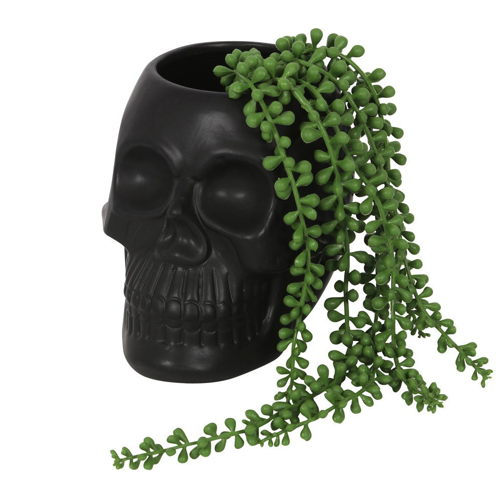 Schwarzer Totenkopf-Blumentopf – Gothic Pflanzgefäß für Zimmerpflanzen