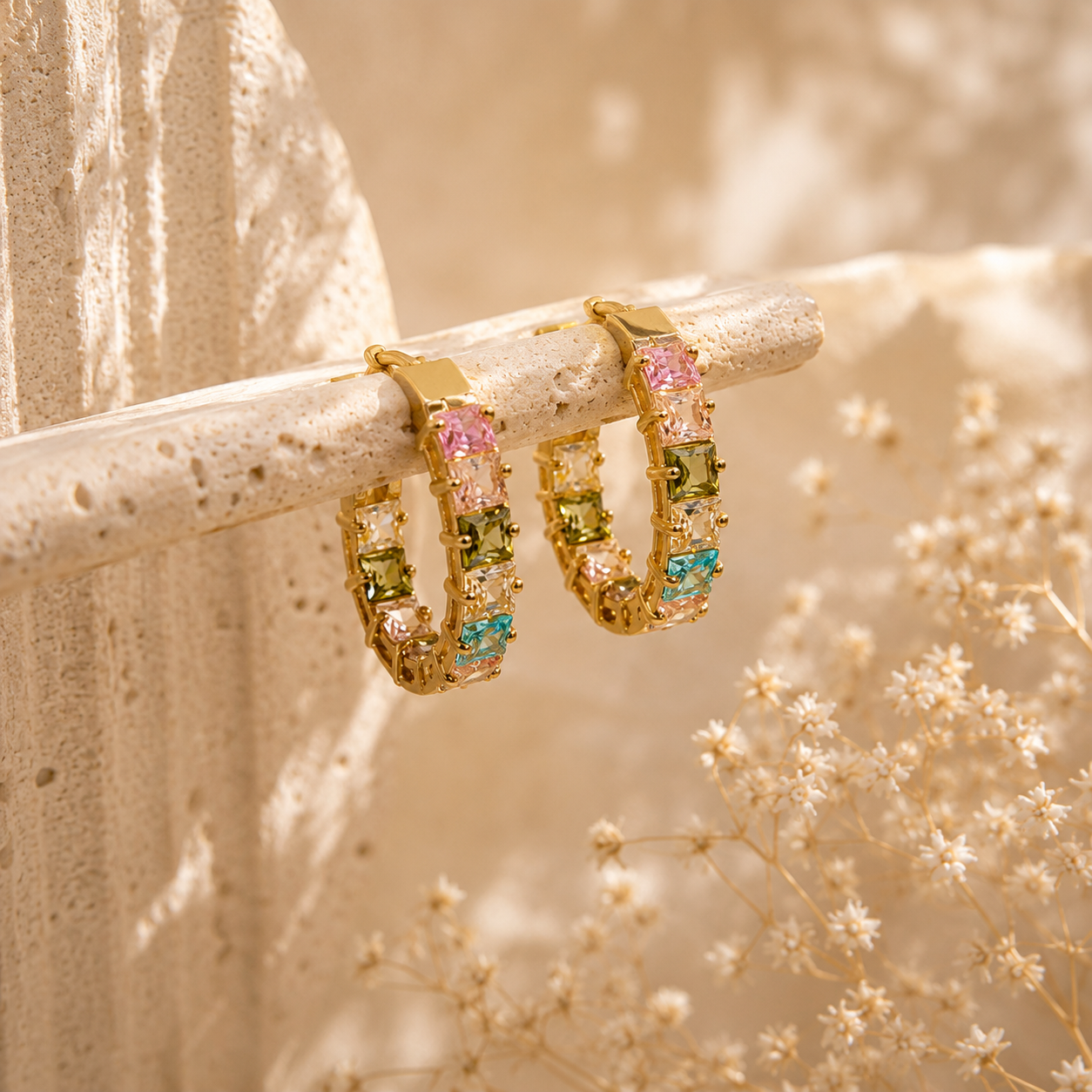 Hoop Ohrringe mit bunten CZ Zirkonia | 18K vergoldeter Edelstahl | Mein Mantra