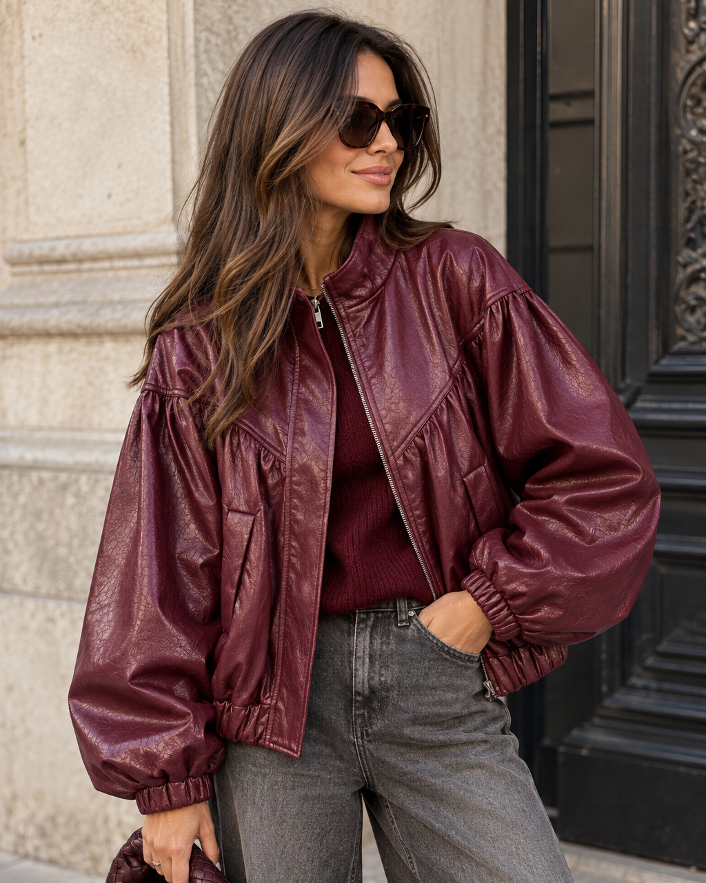 Glossy Bomberjacke in Lederoptik