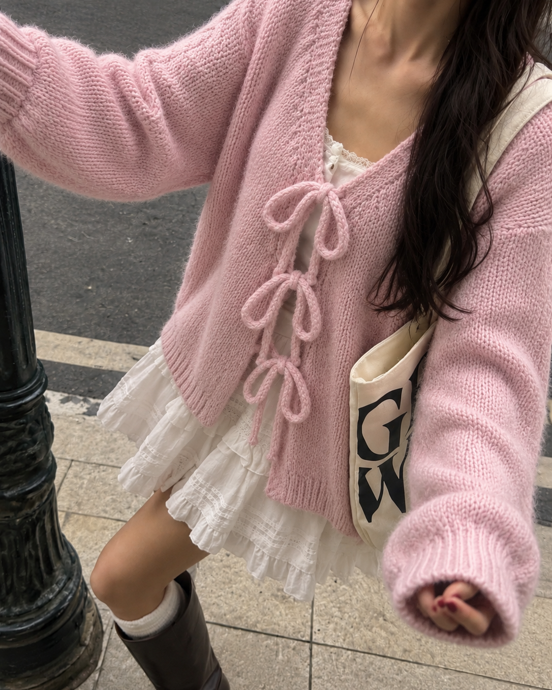 Schleifen Cardigan - Kuschelige Strickjacke mit Wolle