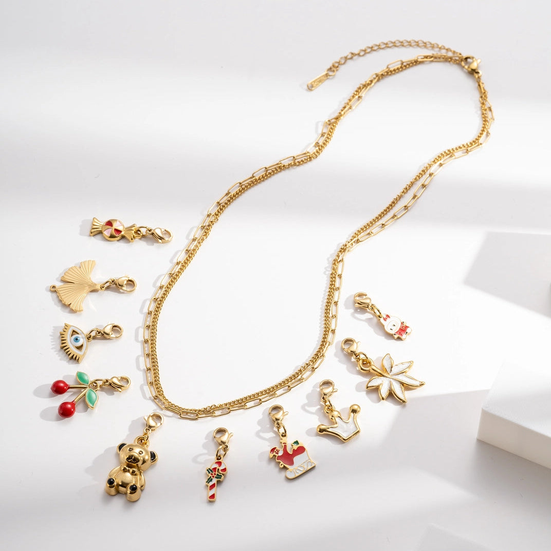 Doppelte Edelstahl Halskette mit Charmhalter