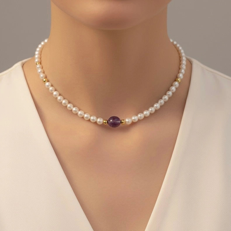 Süßwasserperlen & Amethyst Choker – 18 Karat vergoldet | Handgefertigt in Italien