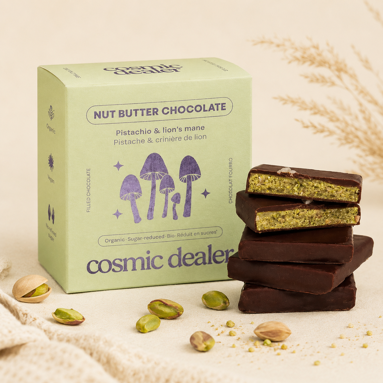 PISTACHIO & LION'S MANE – 4er Box Chakra Schokolade | COSMIC DEALER