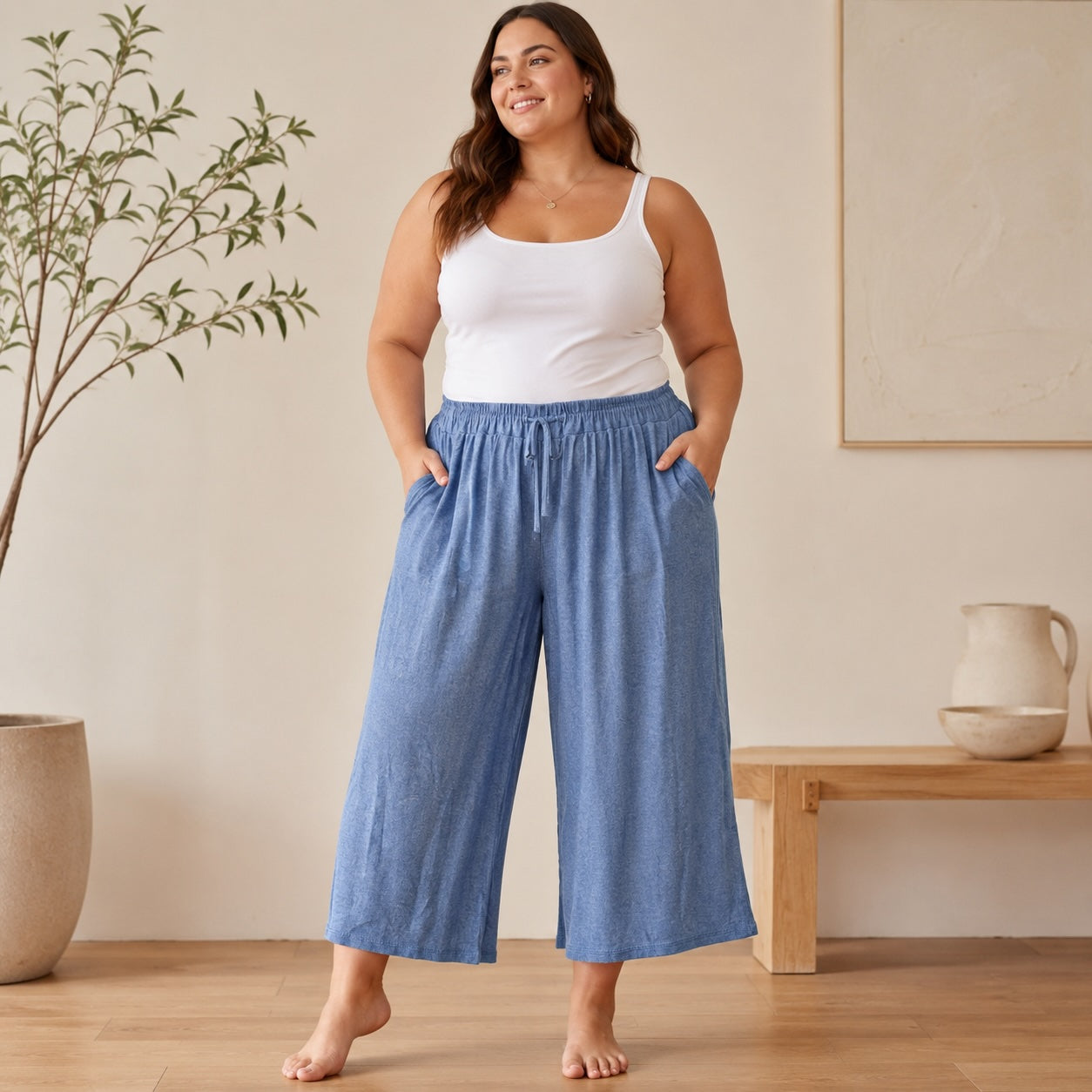 Curvy Angora Caprihose – Blau
