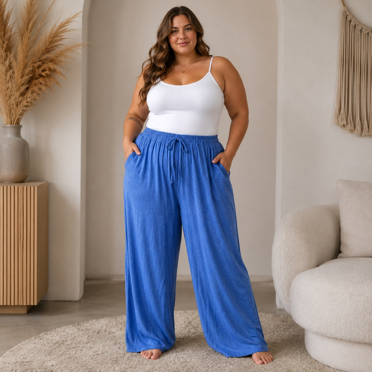 Curvy Angora Loungehose – Royalblau