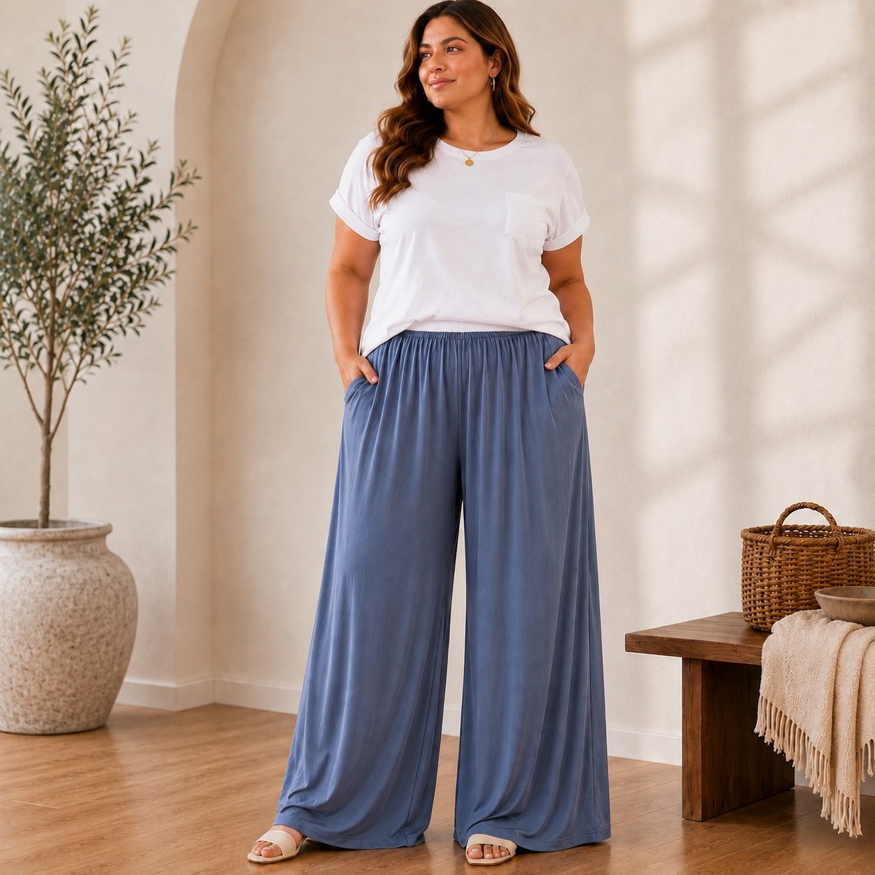 Curvy Palazzo Hose Blau – Viskose | Onesize (44–52)