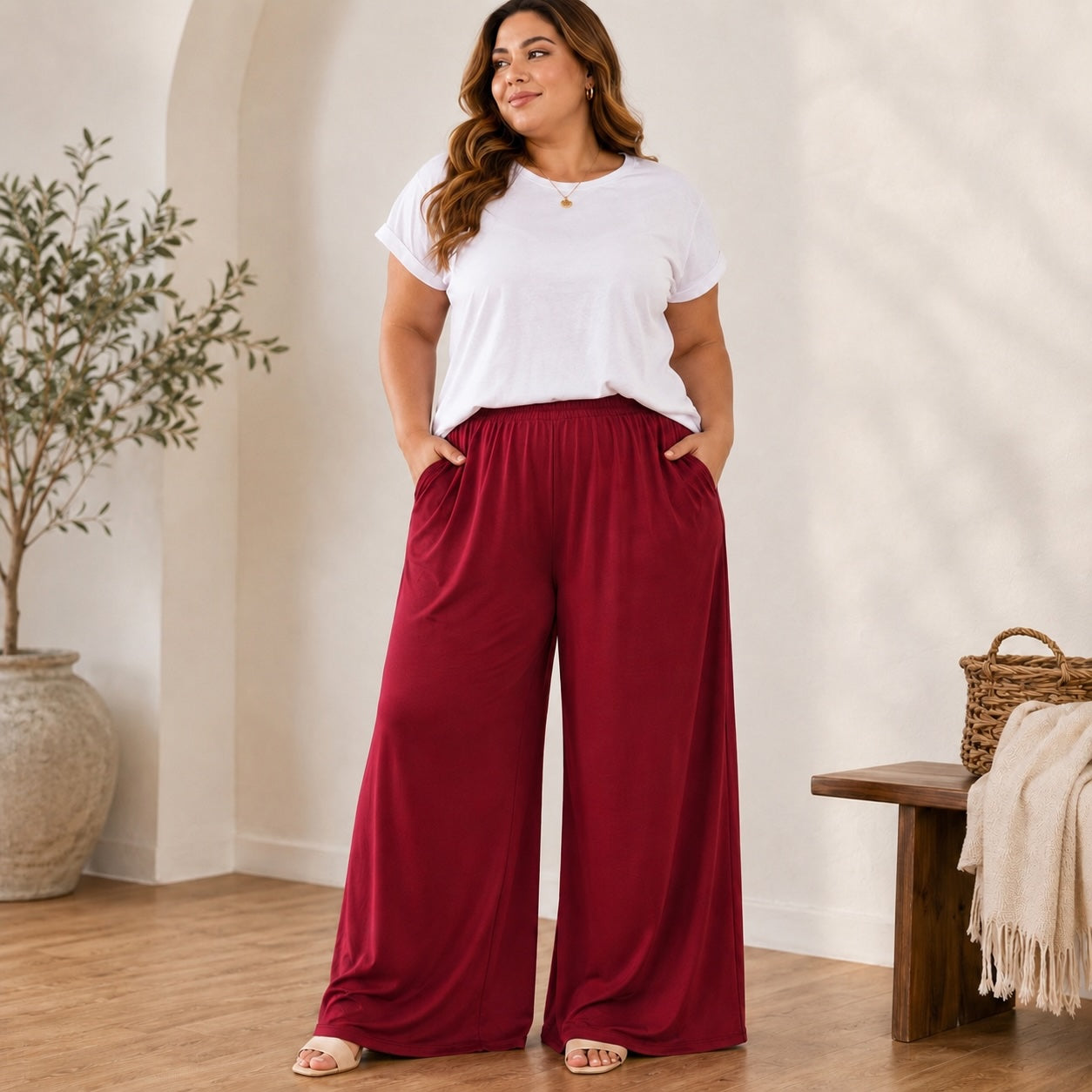 Curvy Palazzo Hose Rot – Viskose | Onesize (44–52)
