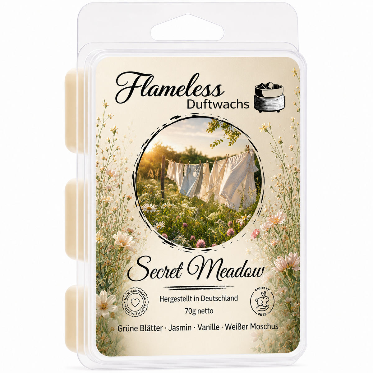 FLAMELESS Soja-Duftwachs SECRET MEADOW 70 g