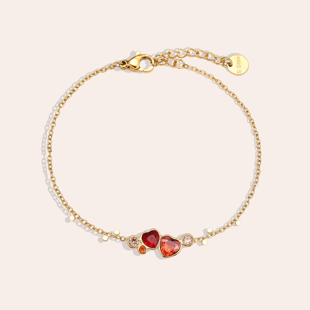 Diamond Red Heart Armkette aus Edelstahl – 17 cm Herz-Statement