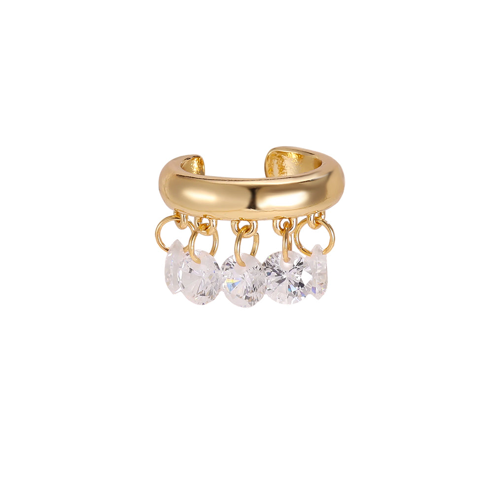 Vergoldeter Ear Cuff mit weißen Zirkonia-Anhängern