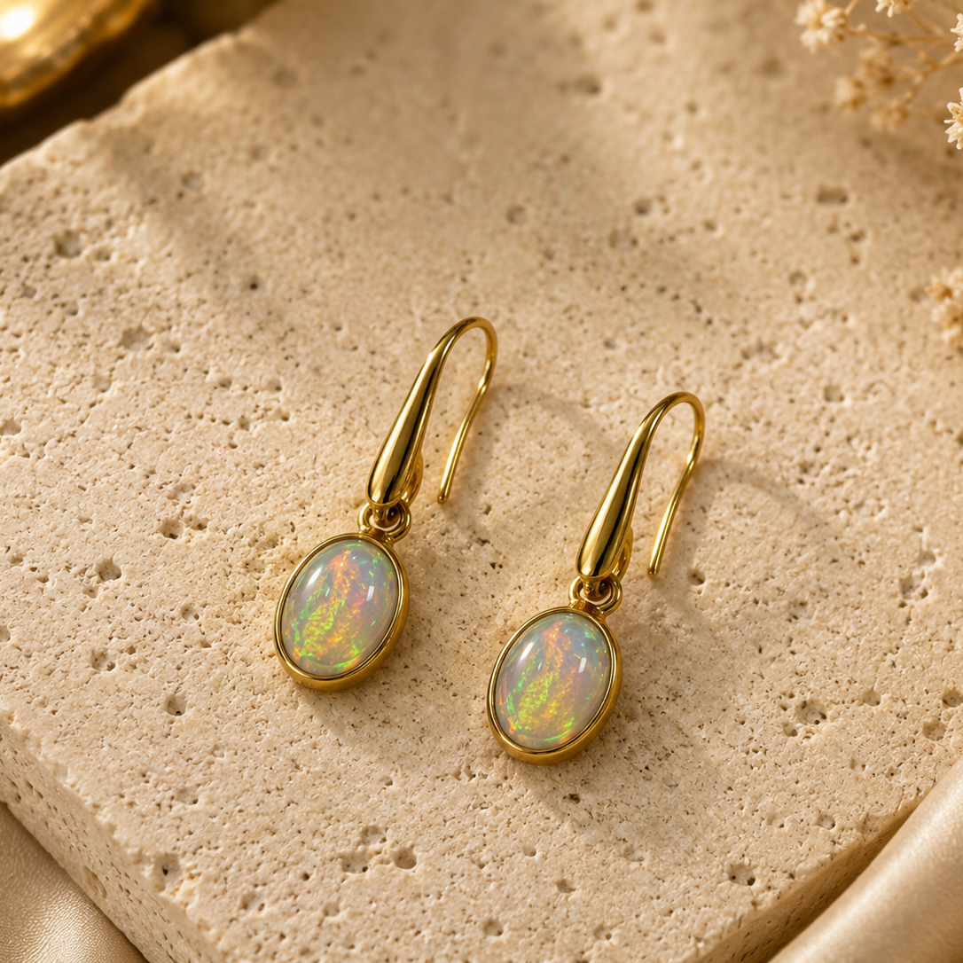 Vergoldete Opal Ohrringe aus 925 Silber