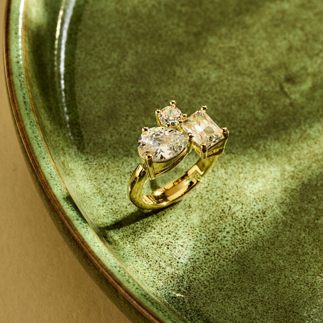 Triple Diamond Ring Gold – Verstellbarer Statement-Ring