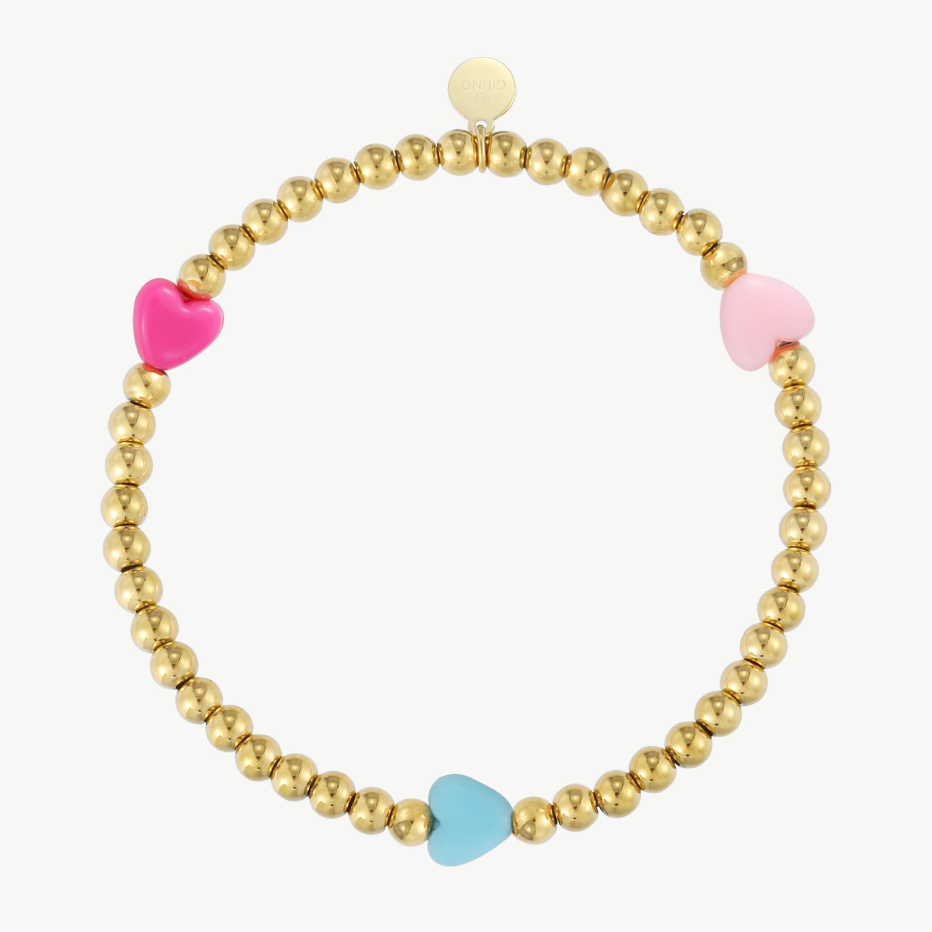 Pastel Herzen & Edelstahl Kugel Armband – Elastisch & verspielt