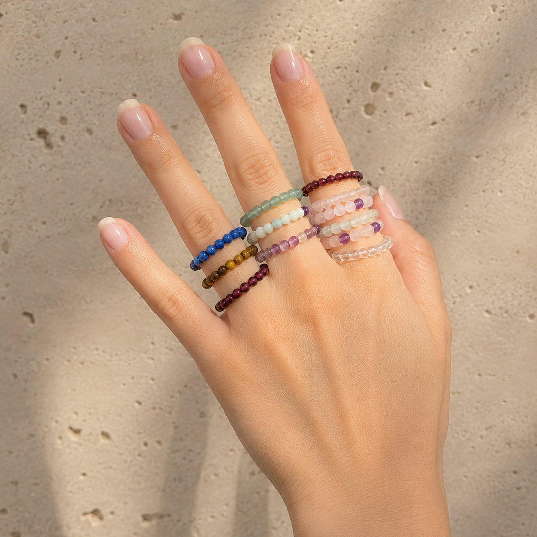 Edelstein Perlenring – Elastischer Ring mit Natursteinperlen