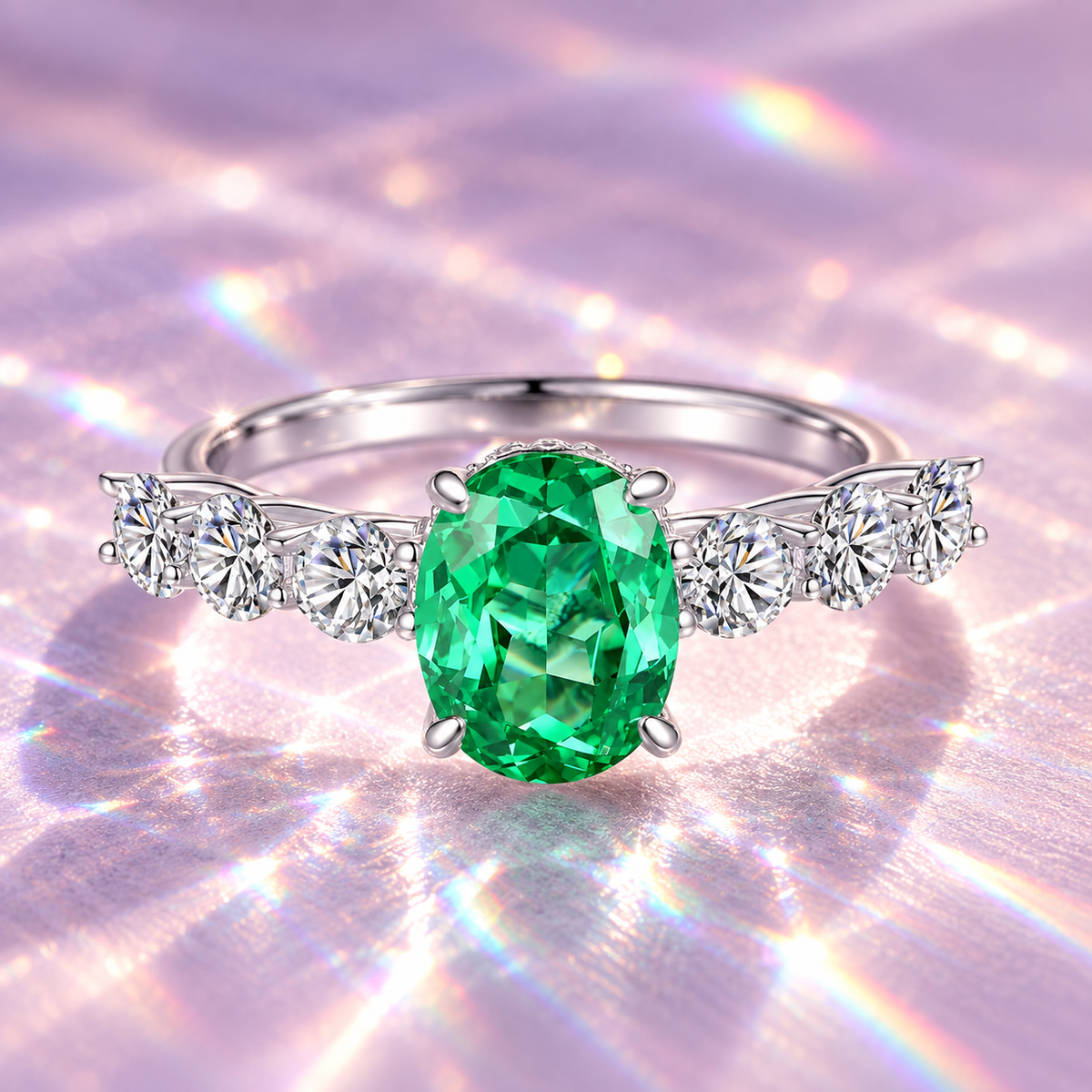 Radiant Diamond – Emerald Grace Ring