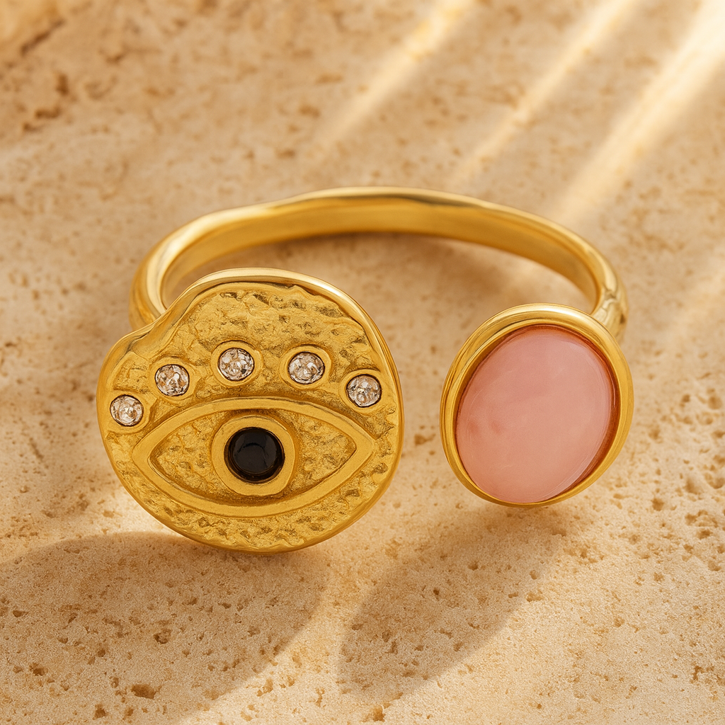 Evil Eye X Rosenquarz Ring