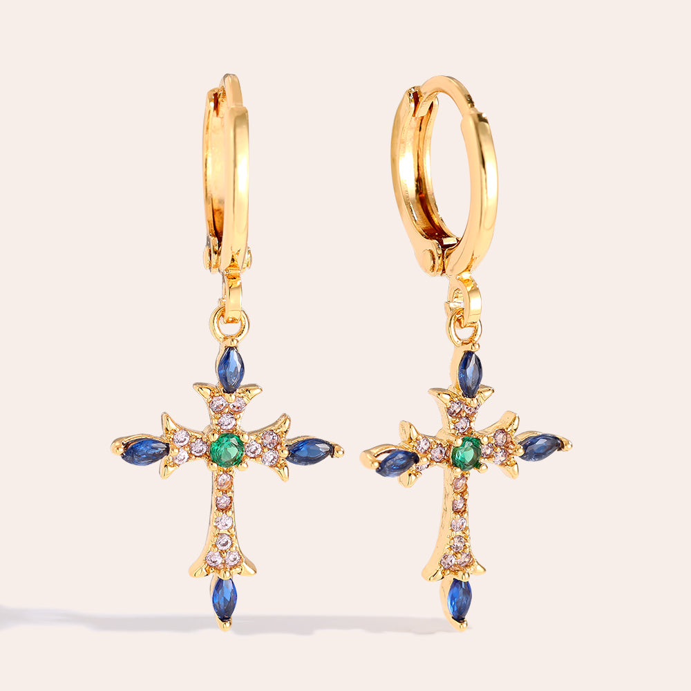 Fine Blue Diamond Cross Ohrringe