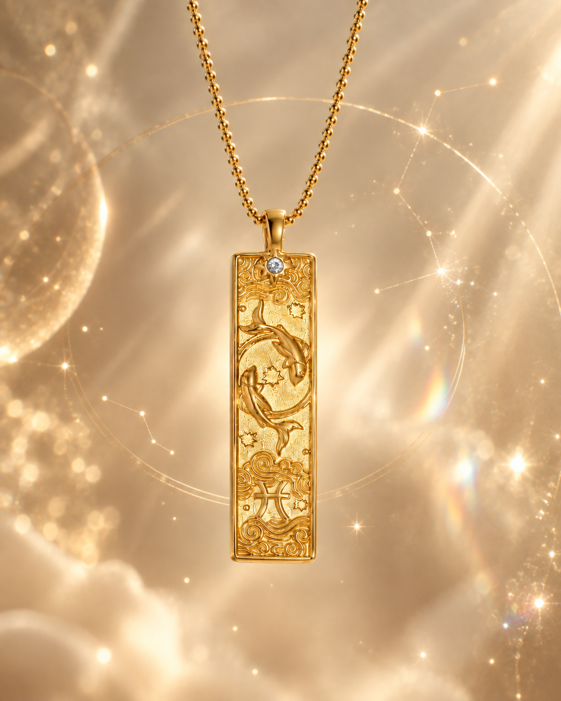 Fische Sternzeichen Kette in Gold mit kunstvollem Zodiac Anhänger von ANNURAH