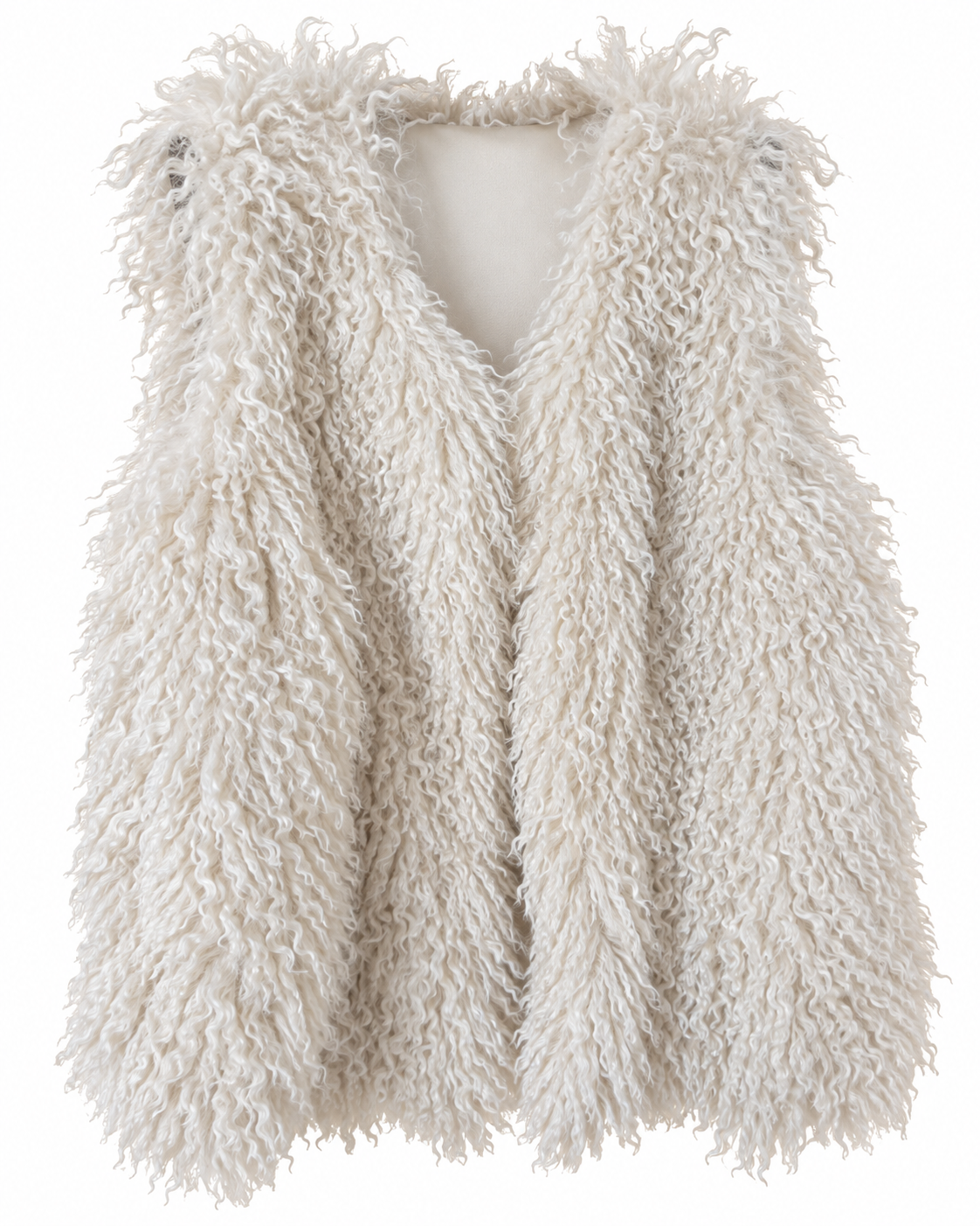 Flauschige Curly Weste – Creme