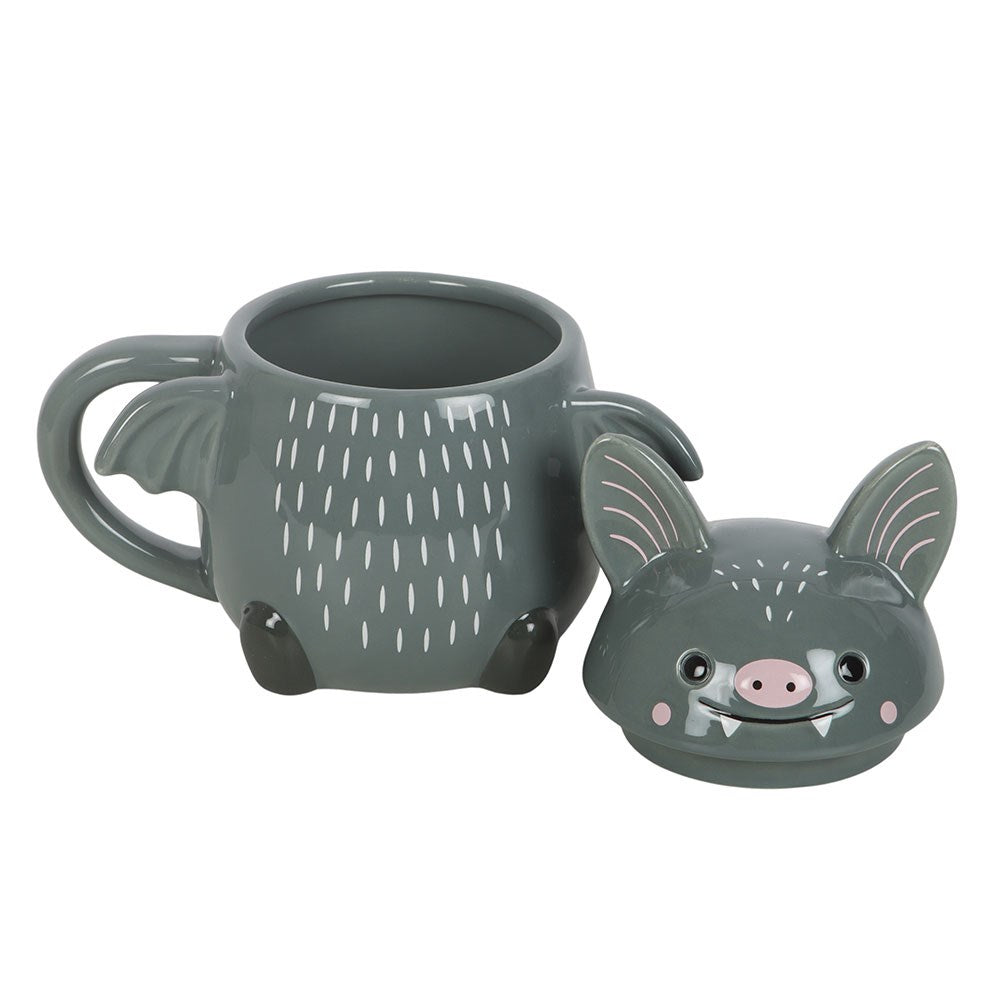 Niedliche Tasse mit Deckel und Fledermausmotiv