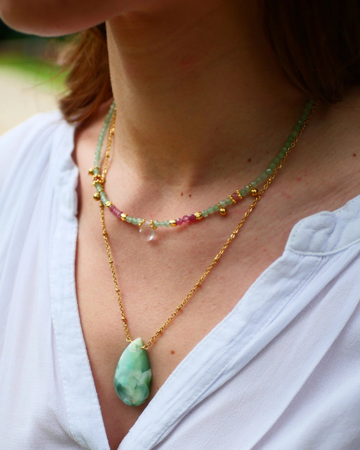 Flora Kette – Aventurin, Rosa Topas & Rosenquarz
