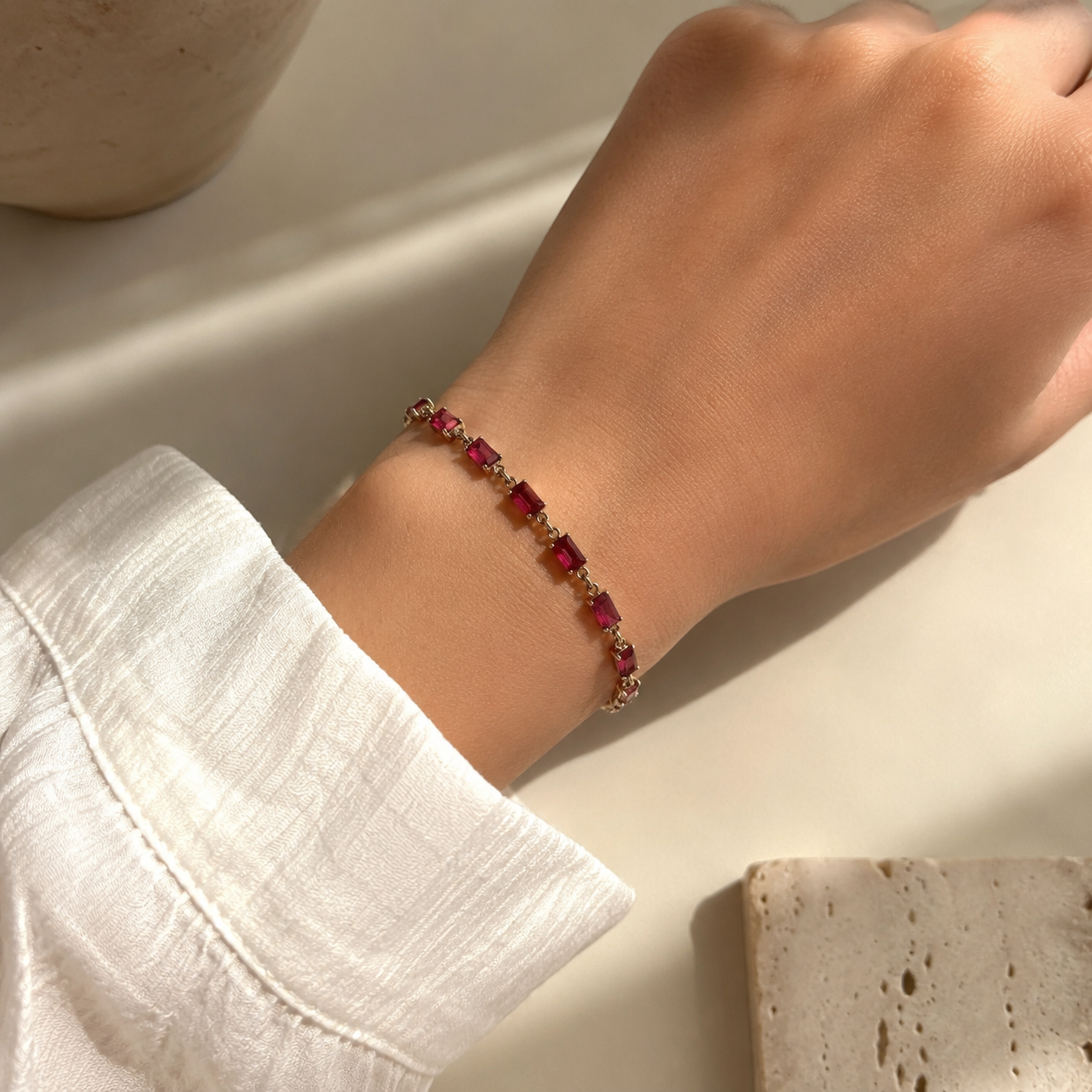 Vergoldetes Granat Armband aus 925 Sterling Silber
