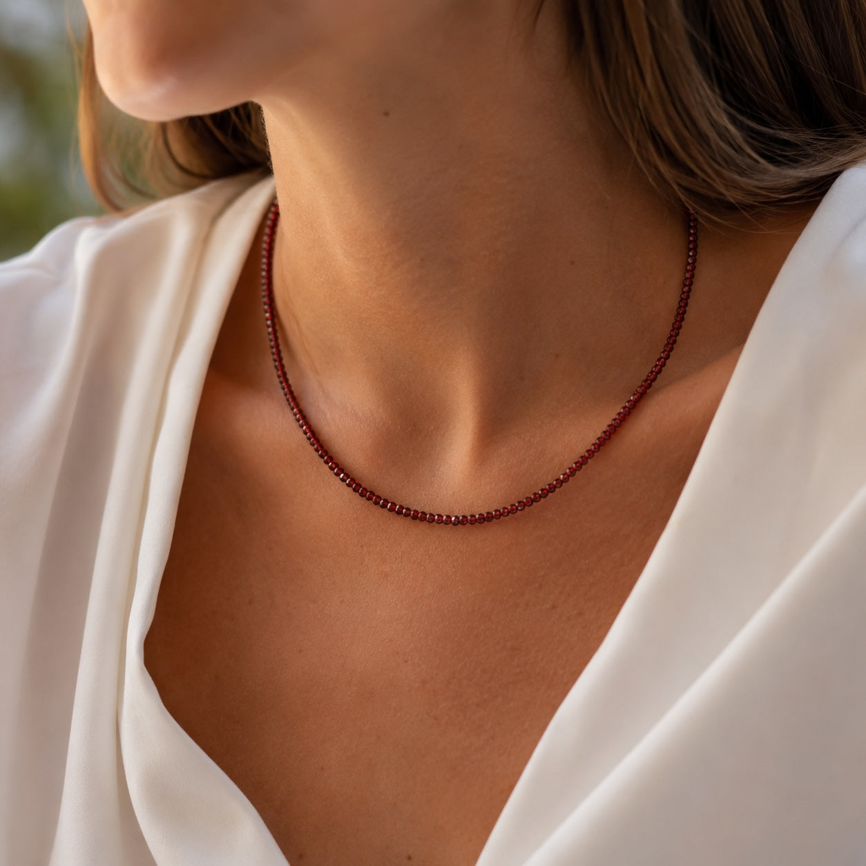Hessonit Granat Edelsteinkette – facettiert