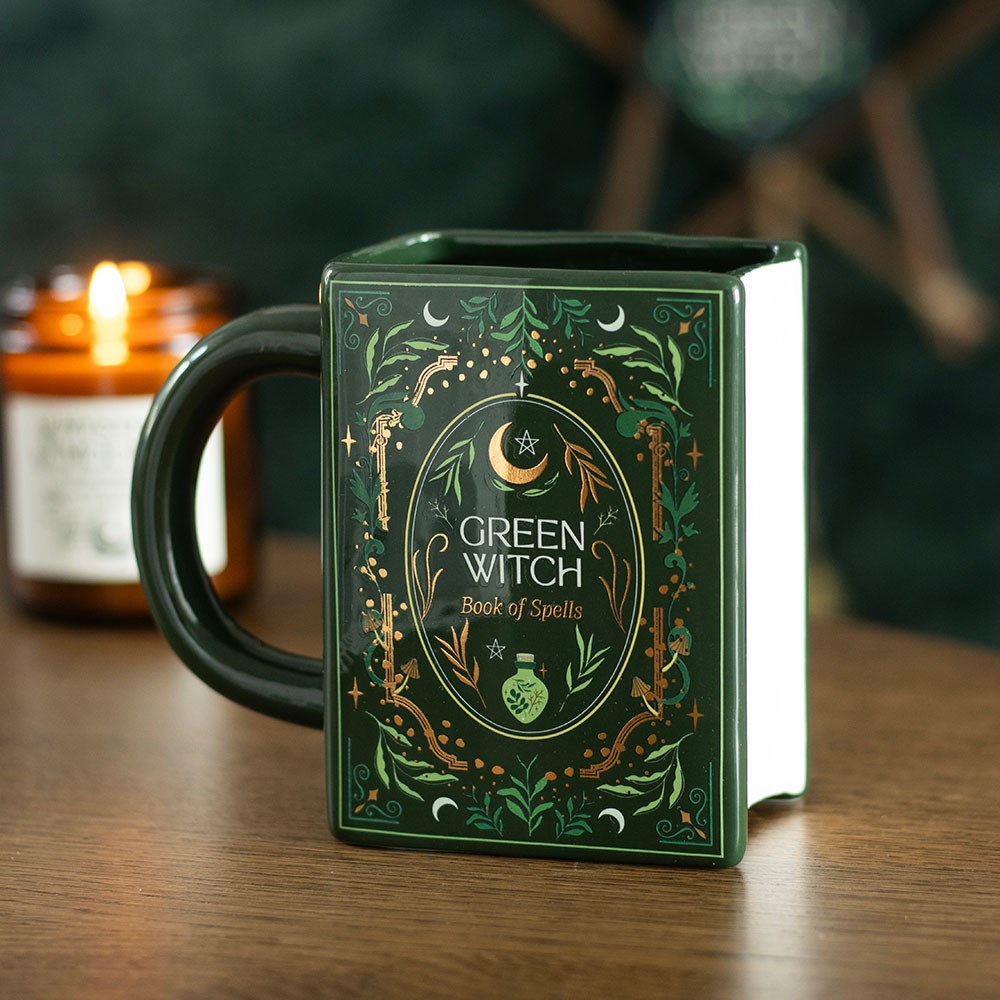 Green Witch Buch-Tasse – Keramikbecher im Zauberbuch-Design | 450 ml