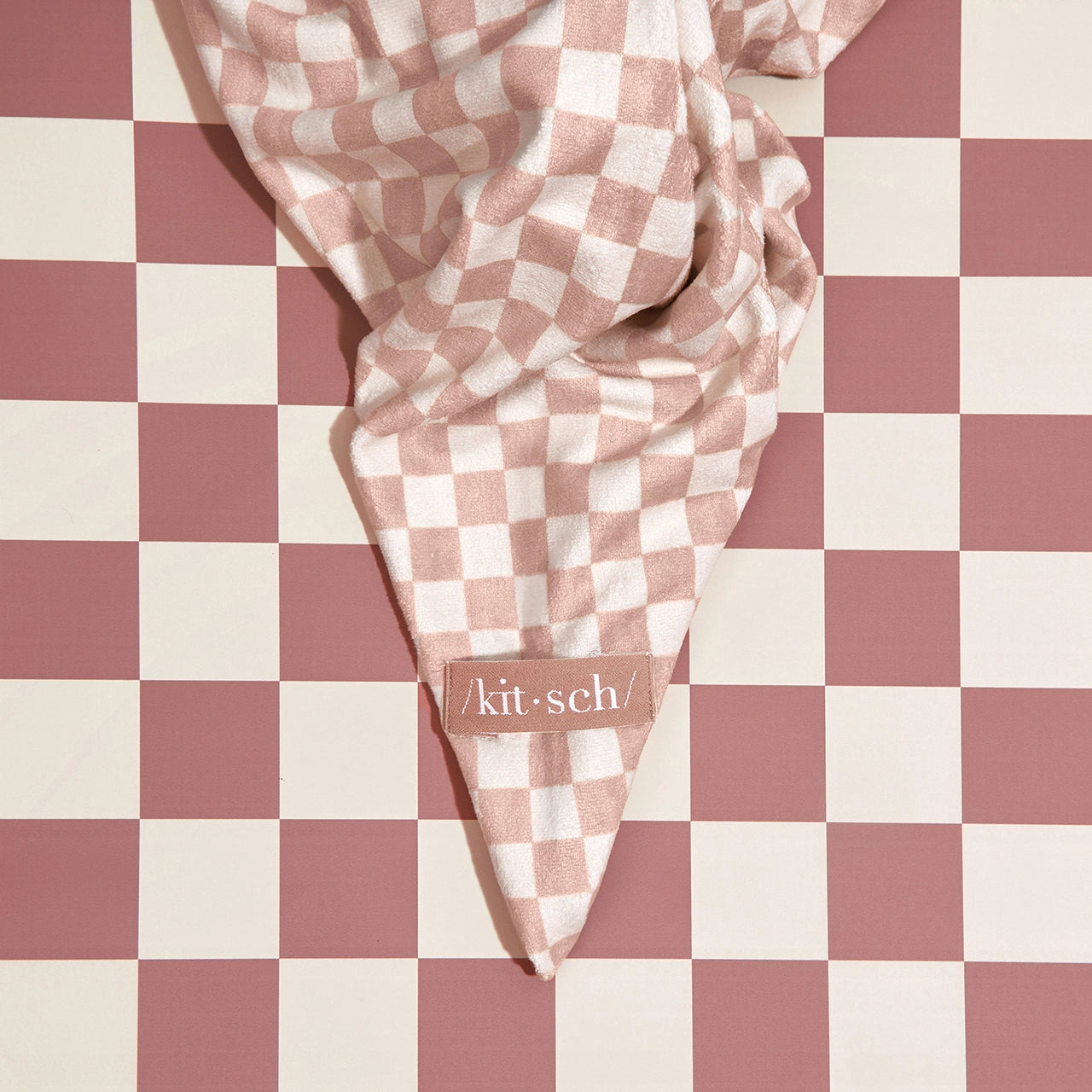 Kitsch Quick-Dry Hair Towel Wrap – Extra groß, Terrakotta Checker