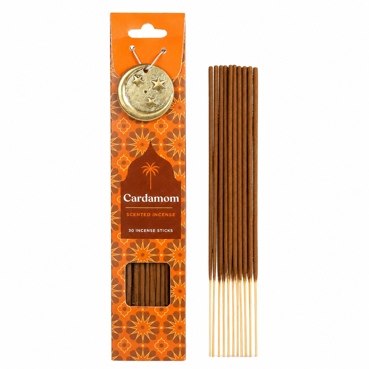Räucherstäbchen Set Kardamom mit Mond- & Sternhalter in Messingoptik