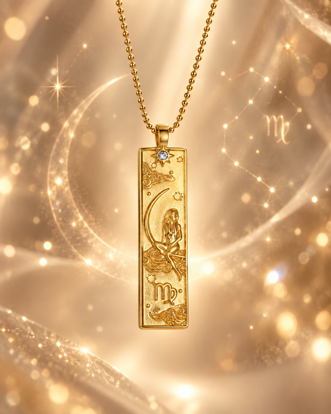Jungfrau Sternzeichen Kette in Gold mit kunstvollem Zodiac Anhänger von ANNURAH