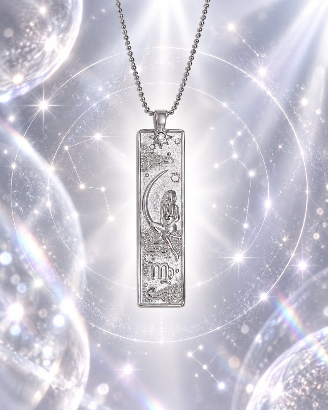 Jungfrau Sternzeichen Kette in Silber mit kunstvollem Zodiac Anhänger von ANNURAH
