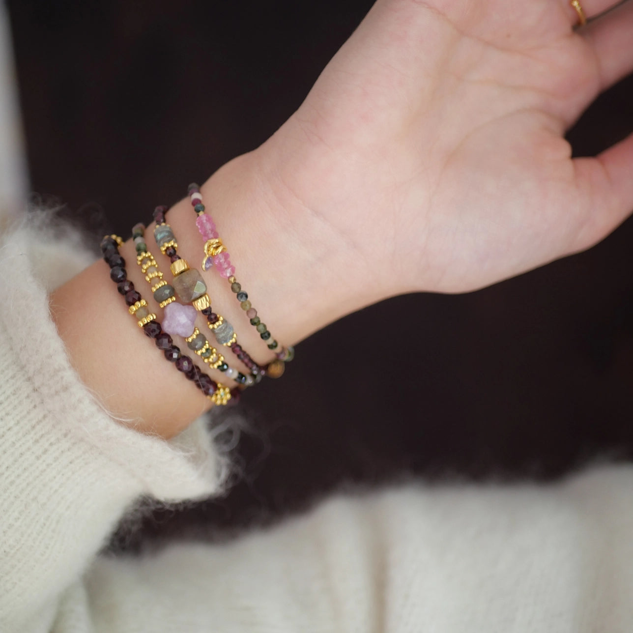 Karishma Armband – Turmalin, rosa Topas & Amethyst