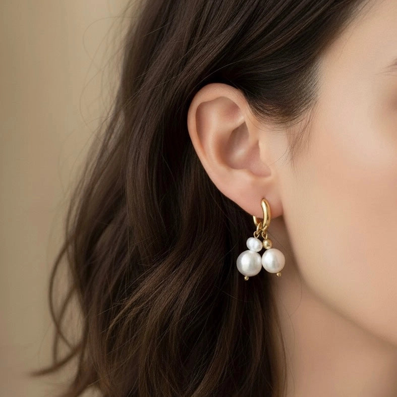 Perlen-Kreolen – 18k Vergoldete Edelstahl-Ohrringe mit Süßwasserperlen – 16 mm