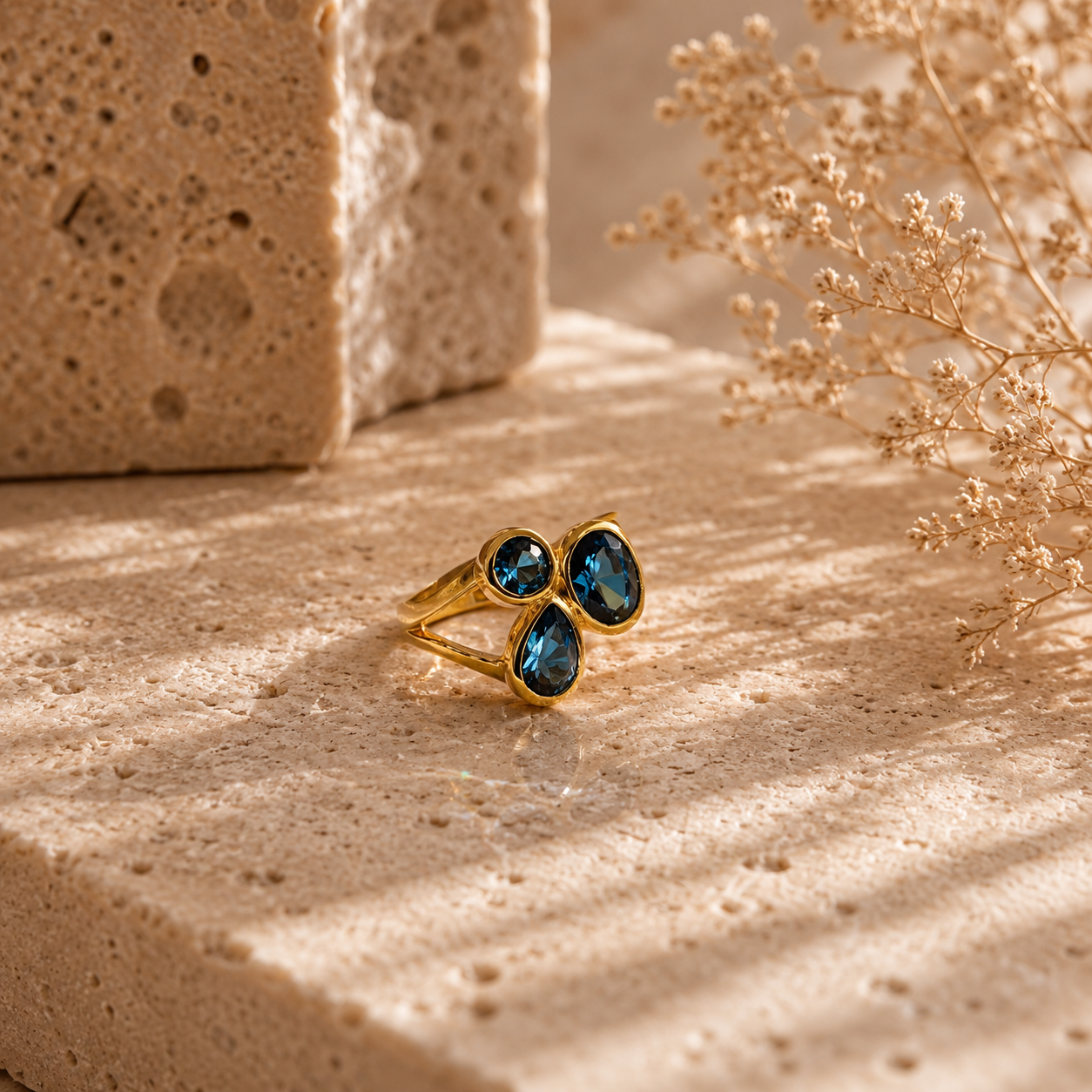 London Blue Topas Ring aus 925 Sterling Silber vergoldet | Größe 56