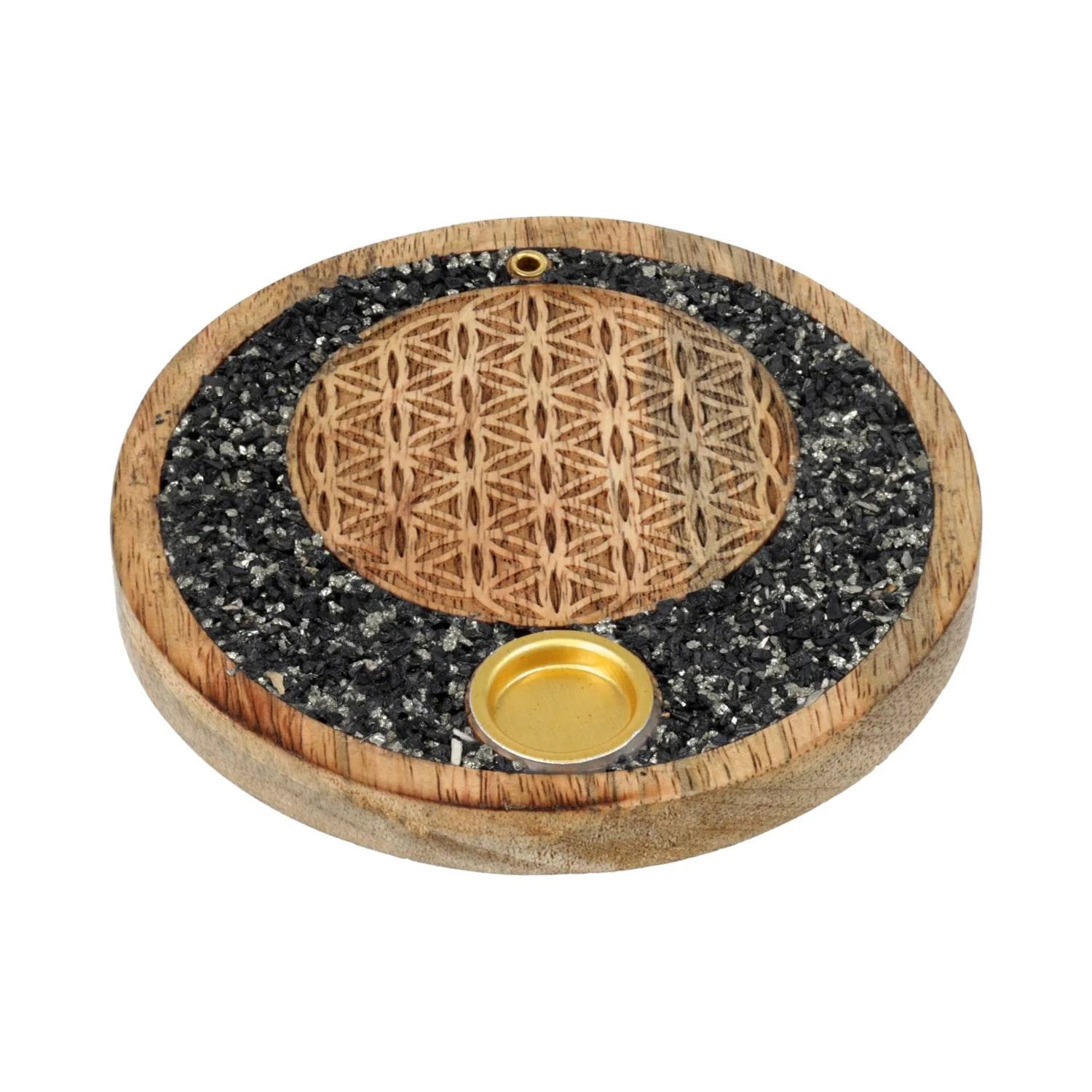 Räucherstäbchen- & Räucherkegelhalter mit Turmalin & Pyrit