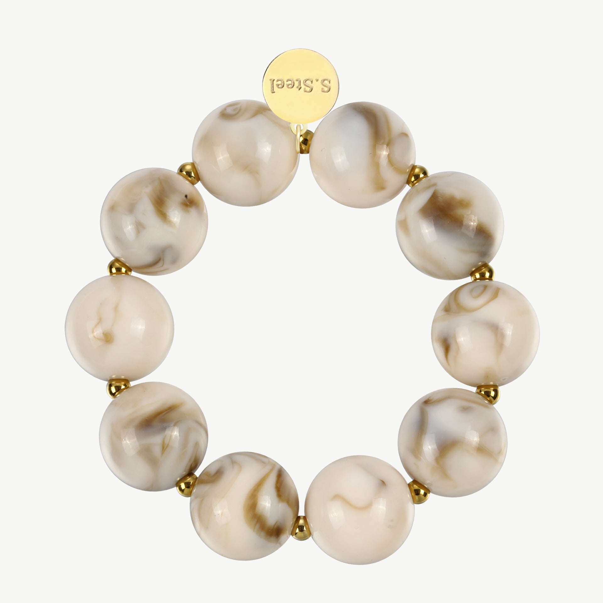 Marble Armband Creme elastisch – Edelstahl 14 Karat vergoldet